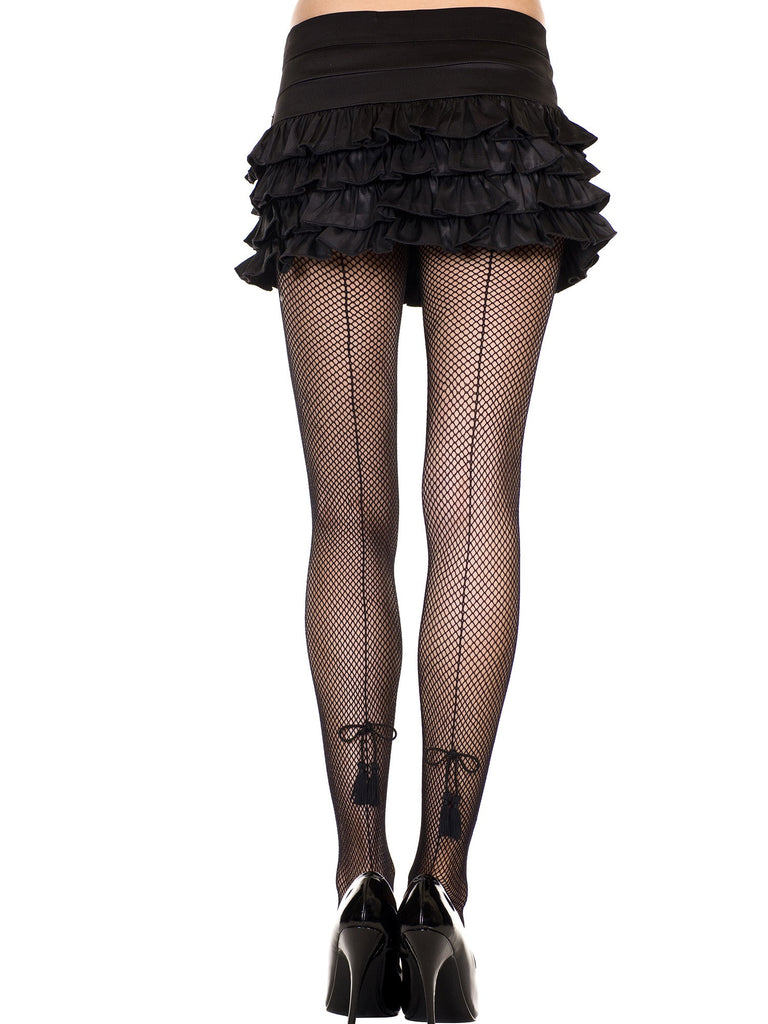 Fishnet Tights With Backseam & Featuring Tassel Bow - Honour Clothing