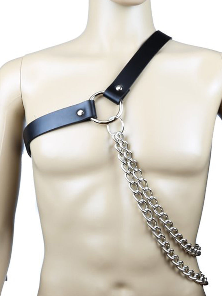 Men's Asymmetrical Leather & Chain Harness