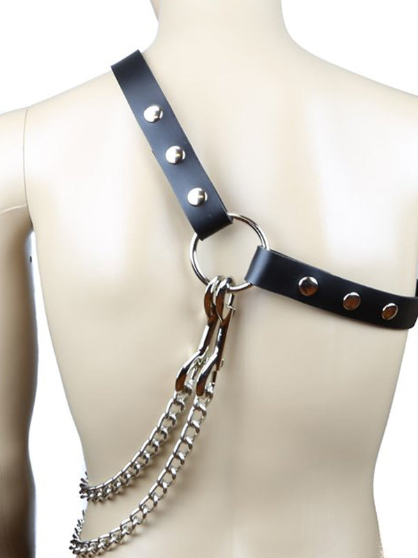 Men's Asymmetrical Leather & Chain Harness