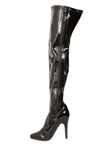 Glossy Black Thigh High Boots - Honour Clothing