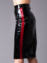 Red Stripe PVC Pencil Skirt - Honour Clothing