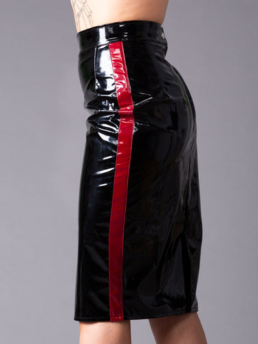 Red Stripe PVC Pencil Skirt - Honour Clothing
