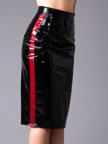 Red Stripe PVC Pencil Skirt - Honour Clothing