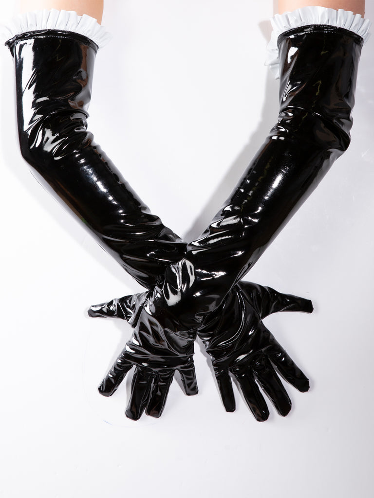 PVC Frilly Elbow Gloves - Honour Clothing