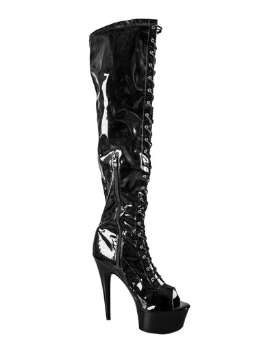 PVC Bella Peep Toe Knee High Boots - Honour Clothing