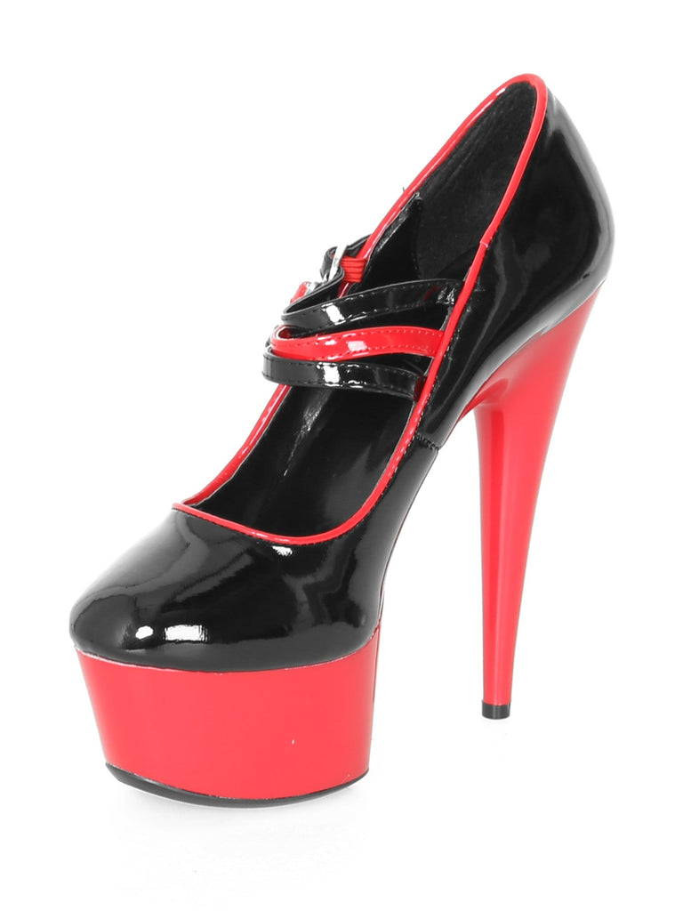 High Gloss Vinyl Black & Red Shoes - Honour Clothing