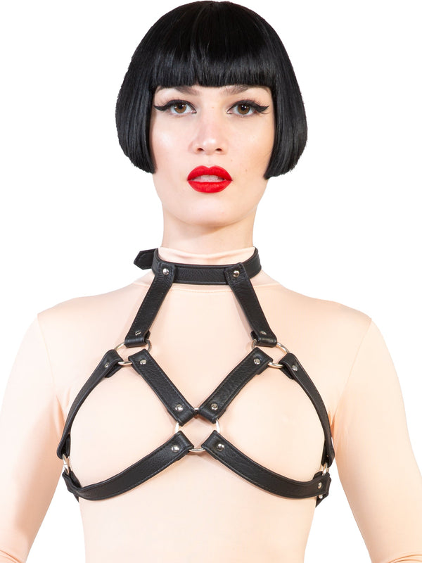 Leather Choker Chest Harness