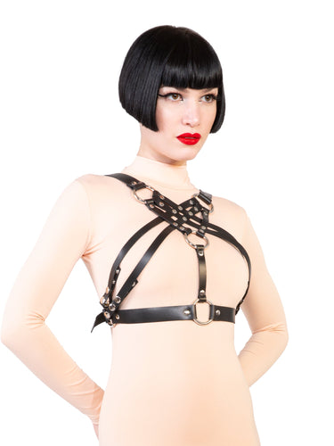 Leather Layered Open Chest Harness
