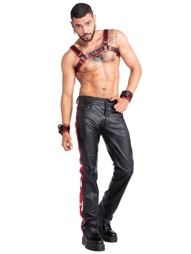 Men's Classic Leather Chest Harness in Black & Red