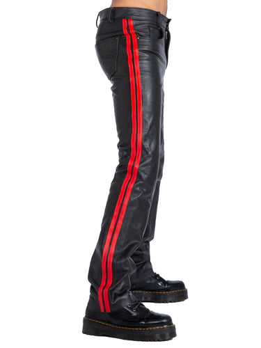 Red Stripe Leather Trousers - Honour Clothing