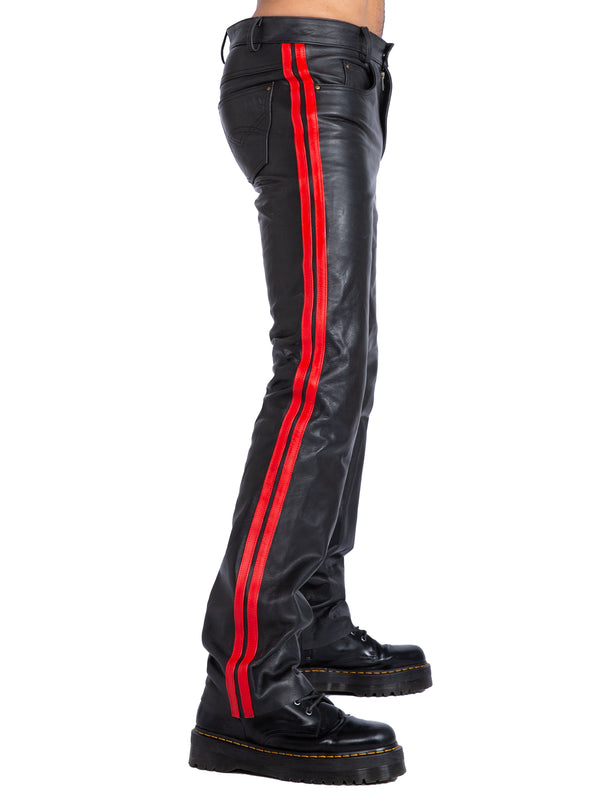 Red Stripe Leather Trousers - Honour Clothing
