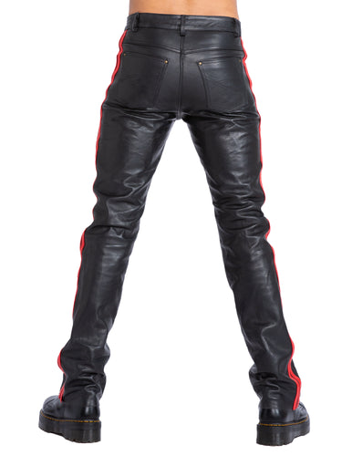 Red Stripe Leather Trousers - Honour Clothing