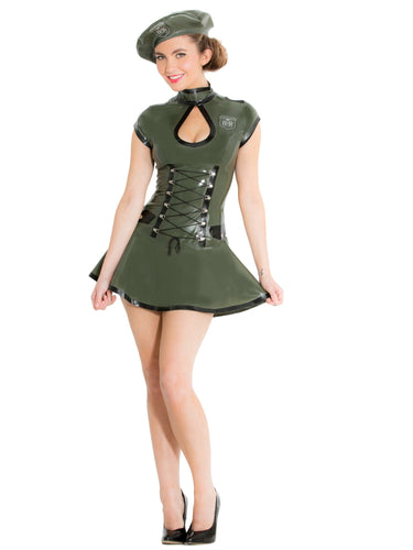 Latex Green Army Style Dress - Honour Clothing