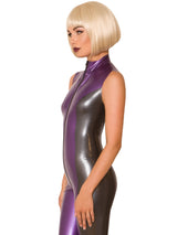 Latex Purple & Grey Sleeveless Catsuit - Honour Clothing