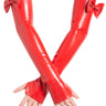 Latex Red Elbow Gauntlets With Feature Bow - Honour Clothing