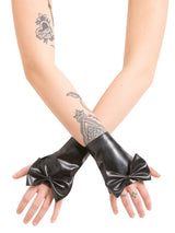 Latex Red Wrist Gauntlets With Feature Bow - Honour Clothing