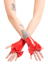 Latex Red Wrist Gauntlets With Feature Bow - Honour Clothing