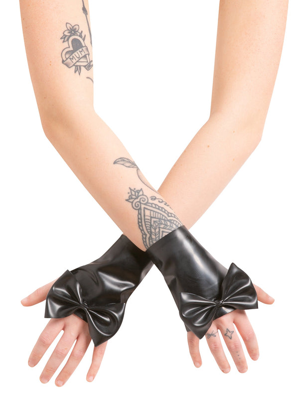 Latex Renegade Wrist Gauntlets With Feature Bow - Honour Clothing