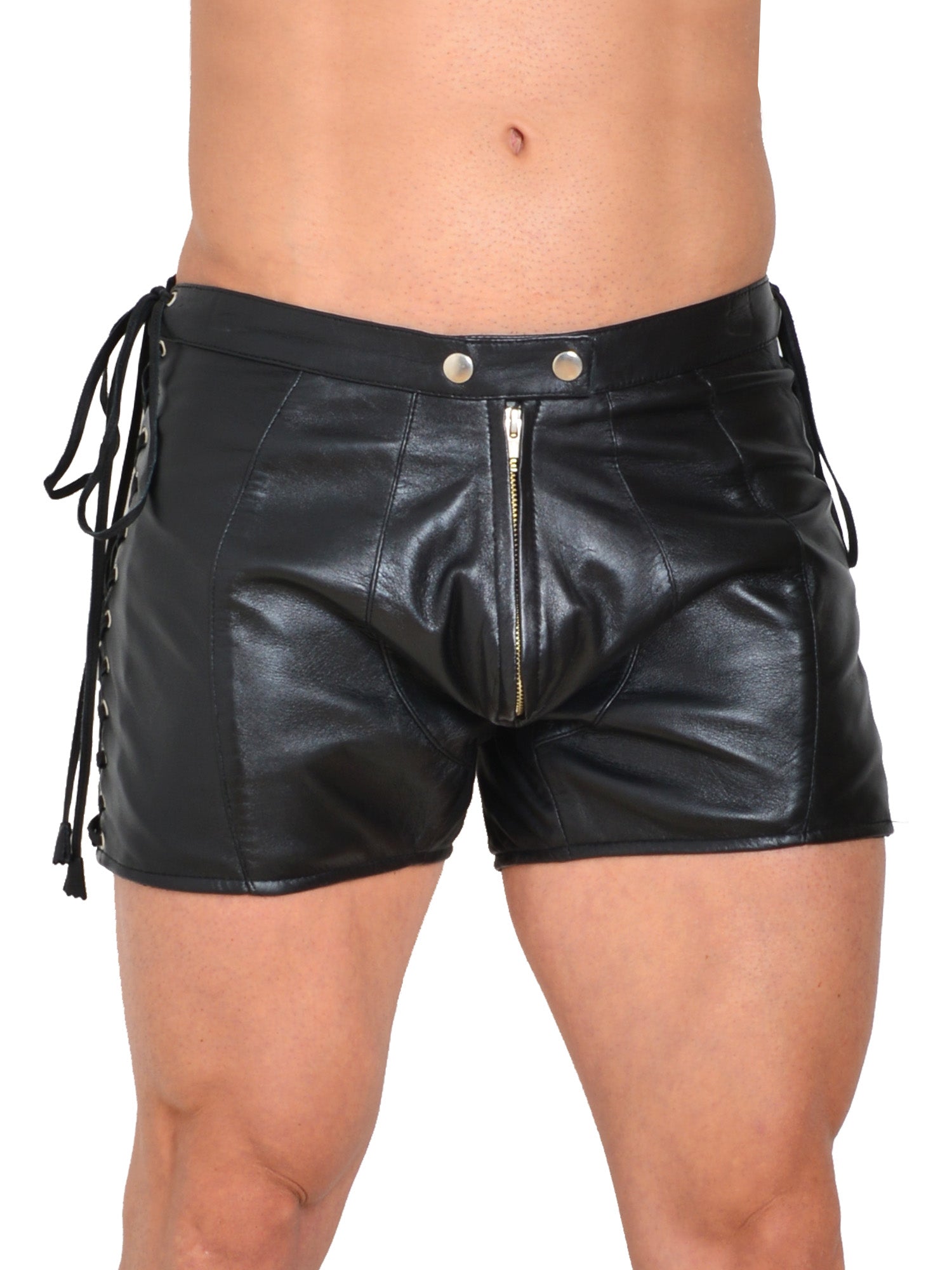 パンツ PERVERZE Washed Leather Flap Shorts PU-Leather-Shorts-for-Mens-
