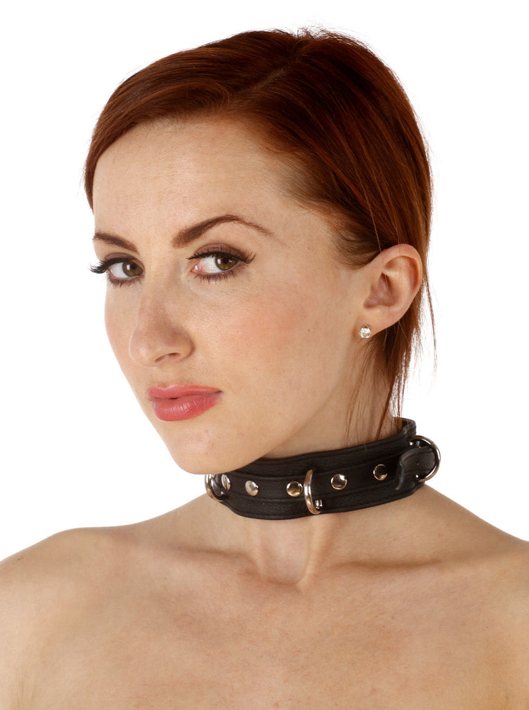 Leather Triple D Ring Studded Choker