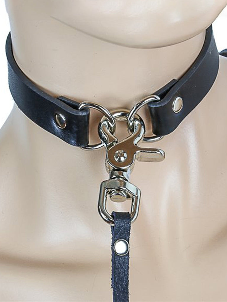 Leather Lobster Clasp Closure Choker With Leash