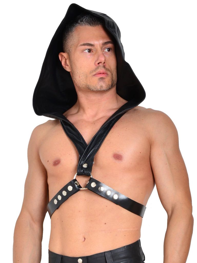 Men's Hooded Leather Chest Harness