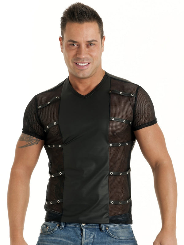 Leatherette Fishnet T Shirt - Honour Clothing