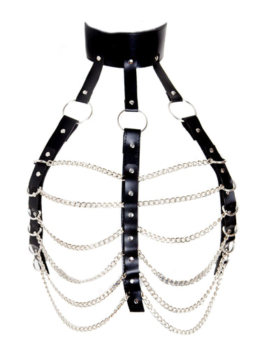 Leather High Neck Chain Chest Harness