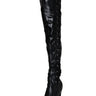 Matte Black Side Laced Thigh Boots - Honour Clothing