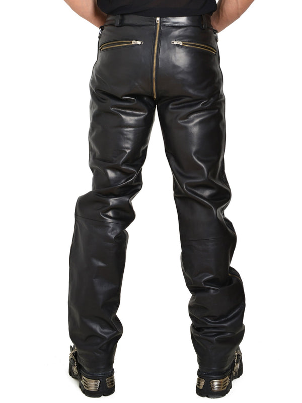 Mens 2-Way Zip Leather Jeans - Honour Clothing