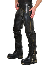 Mens 2-Way Zip Leather Jeans - Honour Clothing