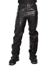 Mens 2-Way Zip Leather Jeans - Honour Clothing