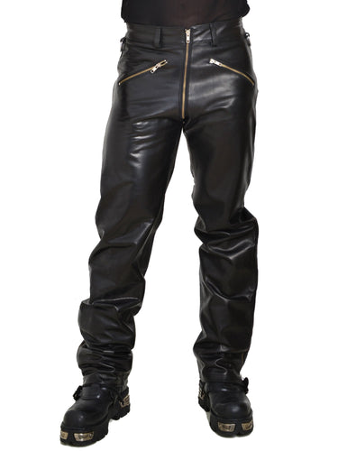 Mens 2-Way Zip Leather Jeans - Honour Clothing