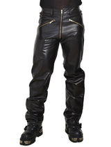 Mens 2-Way Zip Leather Jeans - Honour Clothing