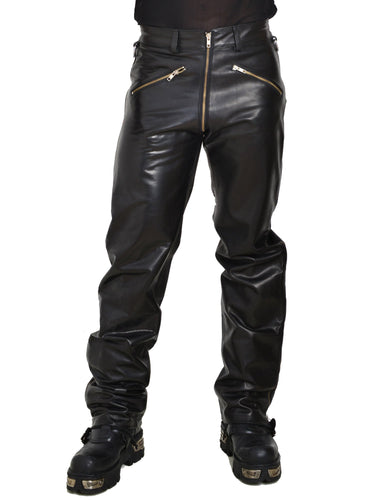 Mens 2-Way Zip Leather Jeans - Honour Clothing