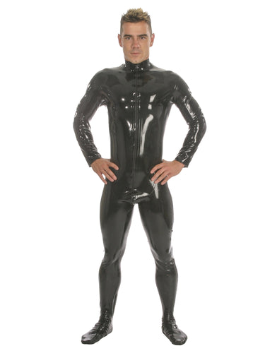Mens Latex Catsuit Feature Front Zip & Feet - Honour Clothing