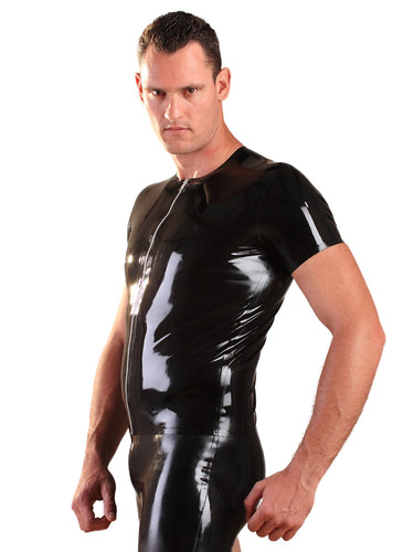 Mens Latex T Shirt With Zip-Top-Honourclothing--Honour Clothing