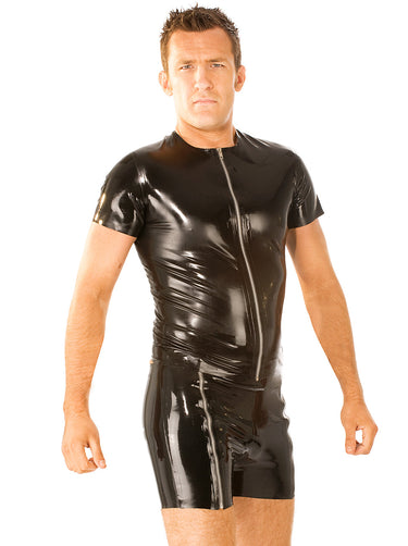 Mens Latex T Shirt With Zip-Top-Honourclothing--Honour Clothing