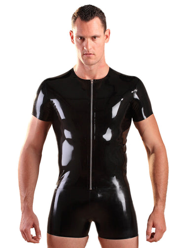 Mens Latex T Shirt With Zip-Top-Honourclothing--Honour Clothing