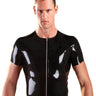 Mens Latex T Shirt With Zip-Top-Honourclothing-L-R1525.BLKL-Honour Clothing