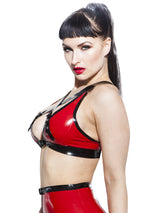 Neo Crossover Latex Bra in Red & Black - Honour Clothing