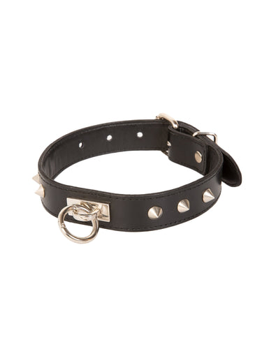 Black Leather Choker with Conical Studs and Removable O Ring