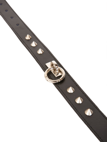 Black Leather Choker with Conical Studs and Removable O Ring
