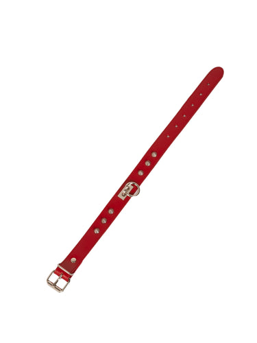 Red Leather Choker with Conical Studs and Removable O Ring