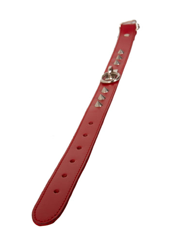 Red Leather Choker with Conical Studs and Removable O Ring