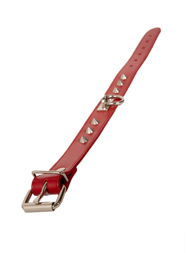 Red Leather Choker with Conical Studs and Removable O Ring