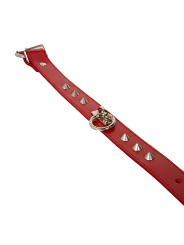 Red Leather Choker with Conical Studs and Removable O Ring