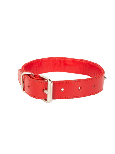 Red Leather Choker with Conical Studs and Removable O Ring