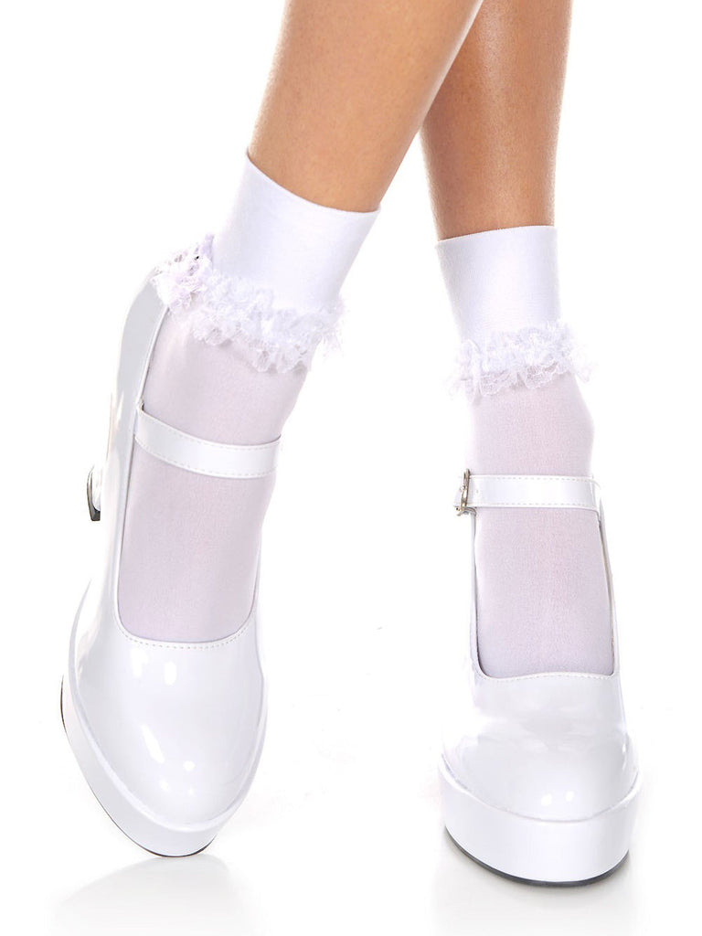 Opaque White Socks With Ruffles - Honour Clothing
