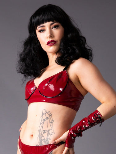 PVC Bordeaux Burgundy Bra With Black Trim - Honour Clothing